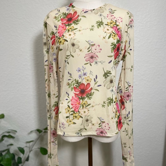 🌸 Avec Les Filles Floral Mesh Long Sleeve Top - Picture 2 of 12
